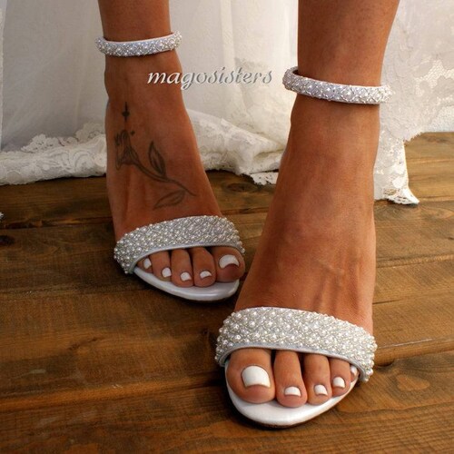 white leather block heel