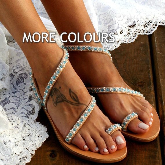 blue embellished sandals