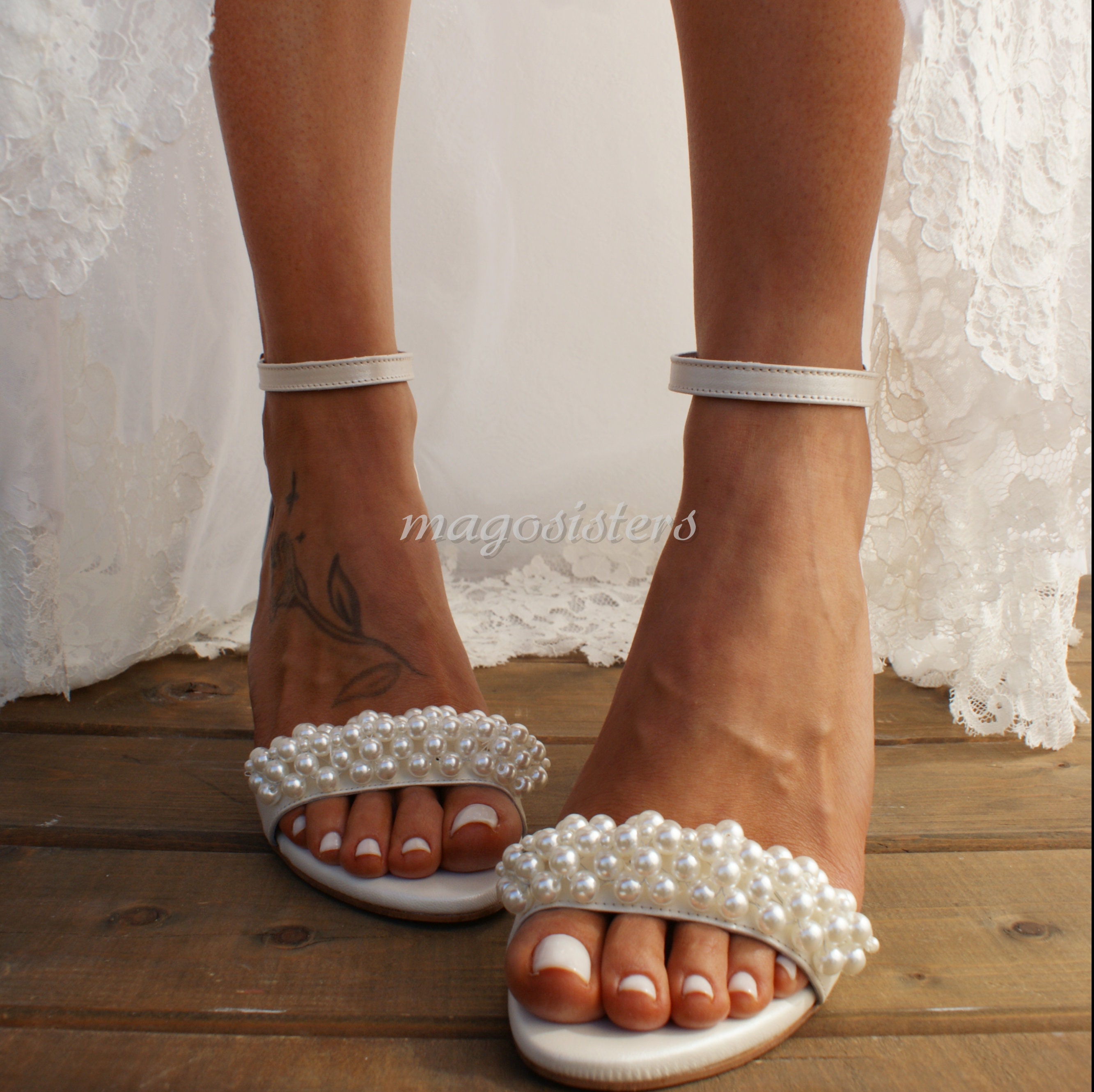 Block Heel Wedding IVORY Leather 
