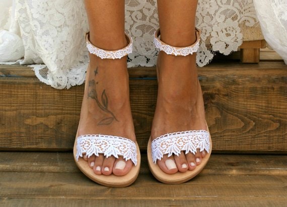 white lace sandals