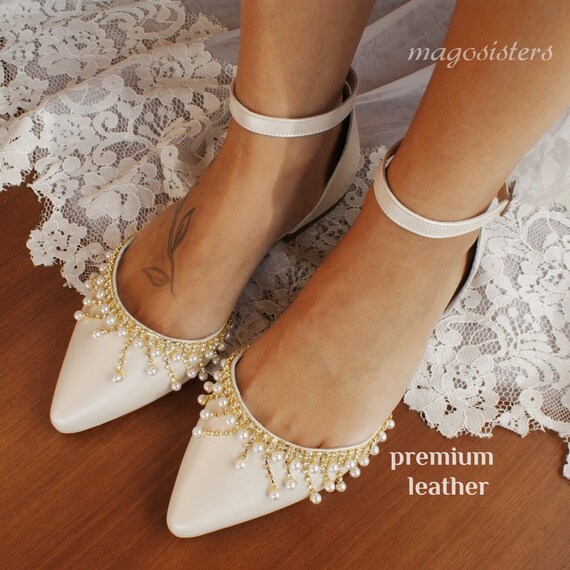 Women's Bridal Shoes/ Handmade IVORY Leather Flats/ - Etsy