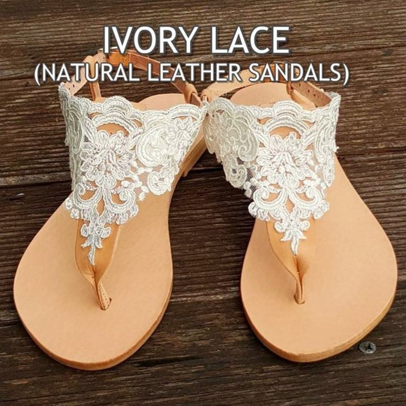 Wedding sandals/ natural leather bridal sandals/ ivory lace Etsy