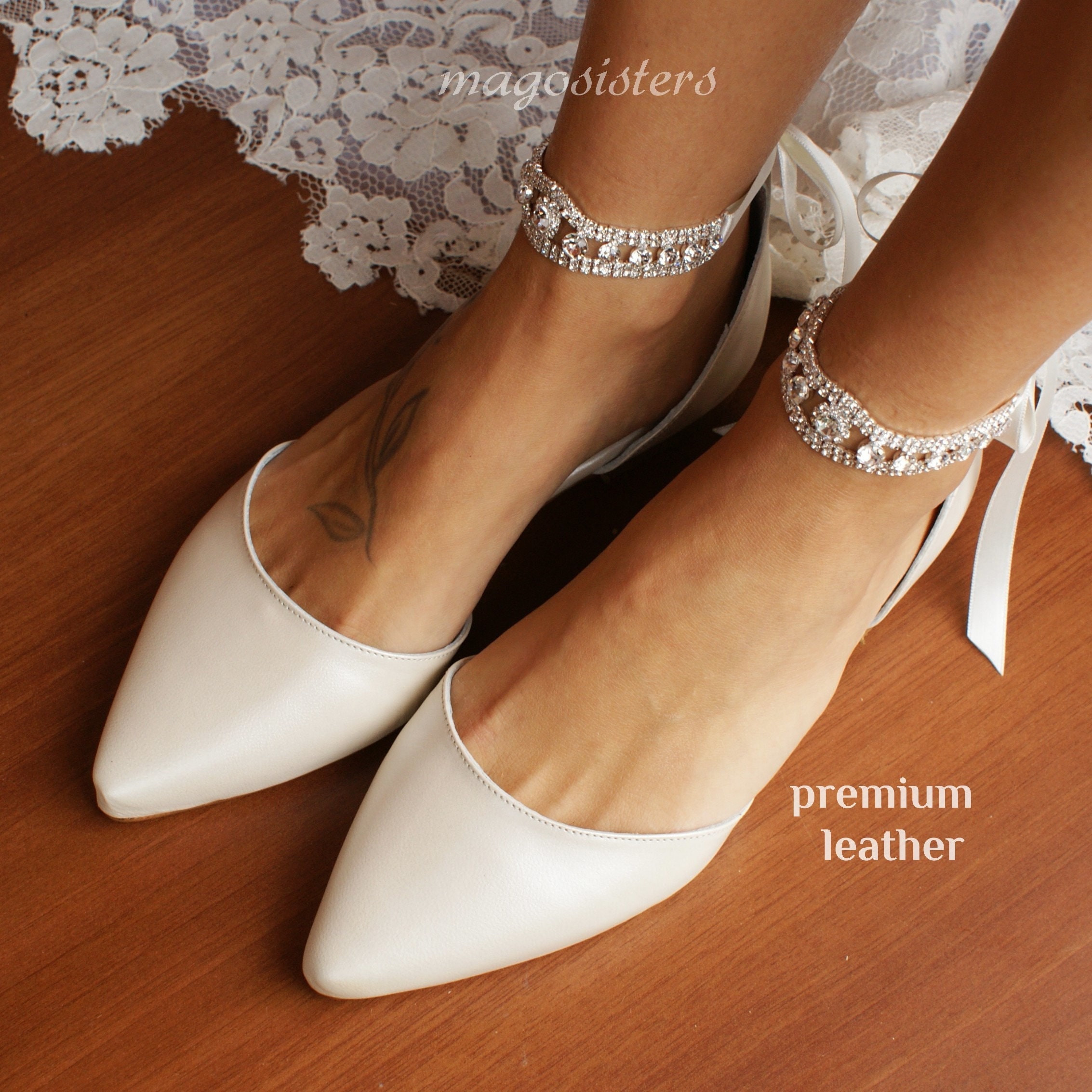 Women's Bridal Shoes/ Handmade IVORY Leather Flat/ Wedding - Etsy