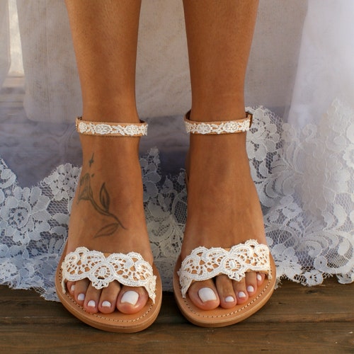 Handmade to order/ ivory lace sandals/ bridal sandals/ wedding shoes/  wedding sandals for bride / ivory lace/ beach sandals/ "IVORY LACE 1"