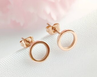 Kreis Ohrringe Rosegold 18K Edelstahl, minimalistische Ohrstecker mit Geschenkbox