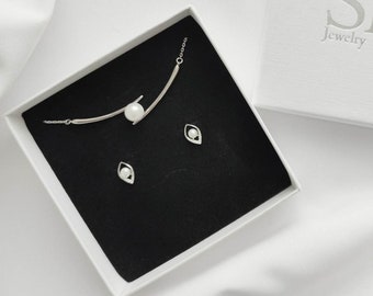 Brautschmuck Perlen Set Silber 925, Perlen Schmuckset zart, Hochzeit, Ohrringe Kette, Brautschmuck Perlen Set