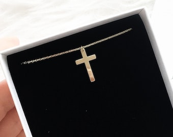 Kette Kreuz Gold 18 K 925 Silber, Halskette Kreuz, Geschenk Konfirmation Kommunion mit Geschenkbox