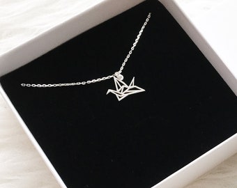 Kette Kranich, Vogel Halskette 925 Silber, 18K rosevergoldet, Geschenke für Frauen, Damen Schmuck