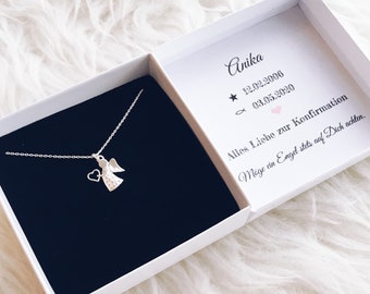 Konfirmationsgeschenk Mädchen, Geschenk Konfirmation personalisiert, Halskette Engel mit Herz 925 Silber