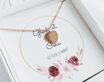 Oma Geschenk personalisiert - Glück ist, eine Oma wie dich zu haben - Herz Halskette mit Gravur - Geburtstagsgeschenk
