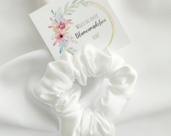 Seiden Scrunchie weiß, Hochzeit Scrunchie für die Braut/Trauzeugin/Brautjungfer/Blumenmädchen, mit Geschenkkarte und Organzabeutel