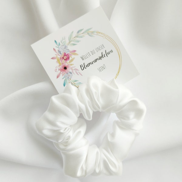 Seiden Scrunchie weiß, Hochzeit Scrunchie für die Braut/Trauzeugin/Brautjungfer/Blumenmädchen, mit Geschenkkarte und Organzabeutel