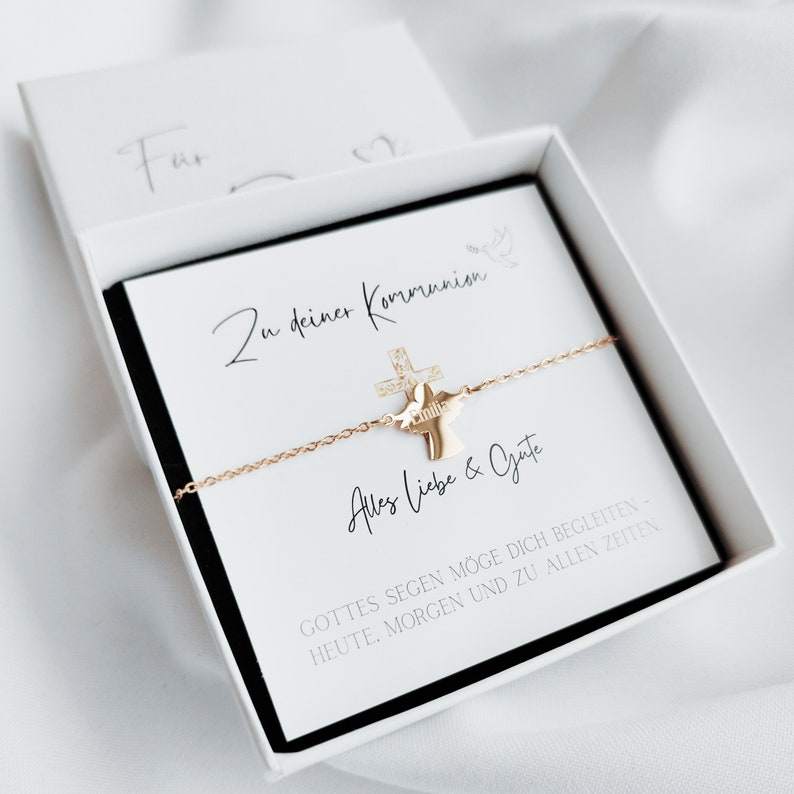 Kommunionsgeschenk Mädchen, Personalisiertes Geschenk Kommunion, personalisiertes Engel Armband mit Gravur imagen 1