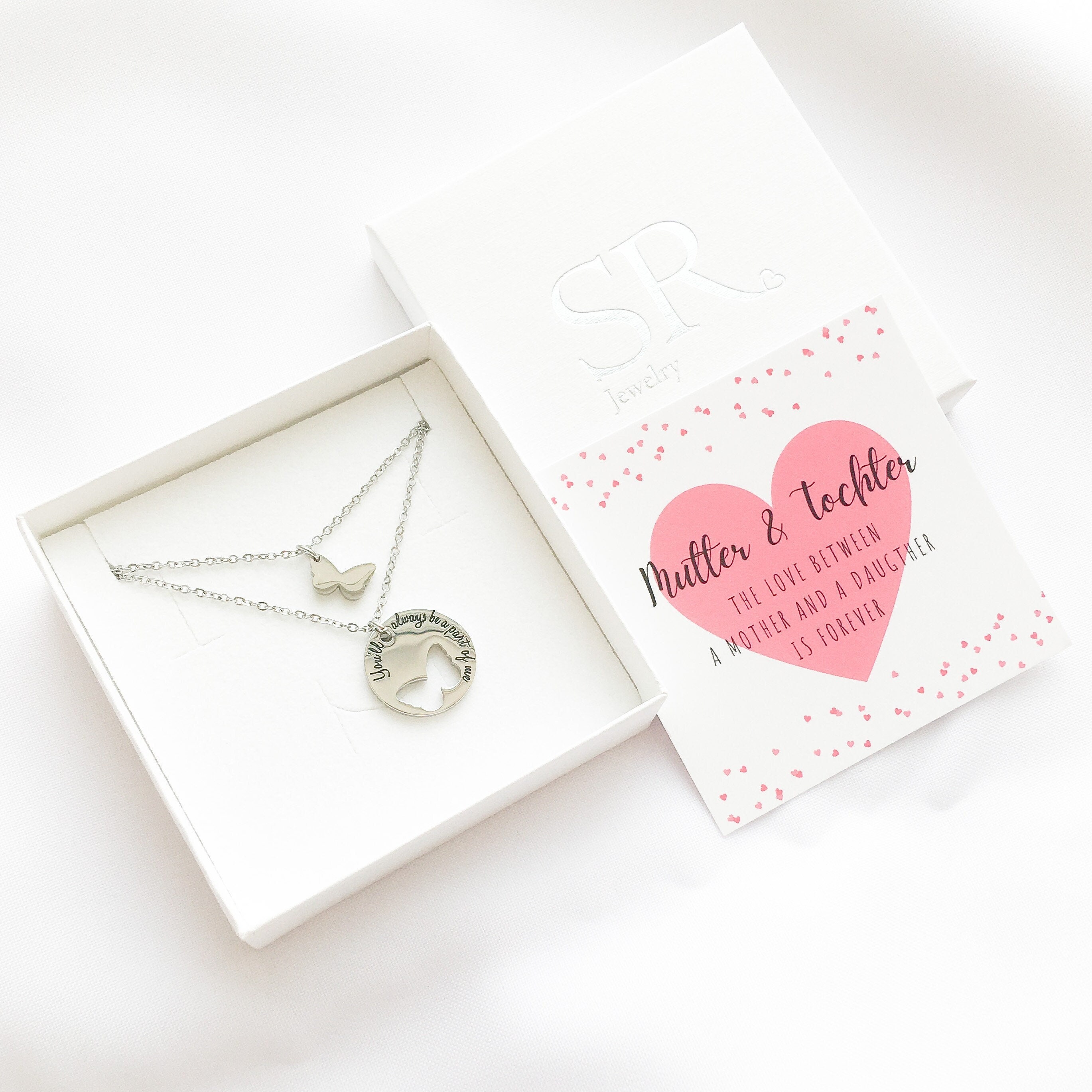 Mutter Tochter Ketten Set, Geschenk von Tochter, Mutter Tochter Schmuck Schmetterling, Weihnachtsgeschenk