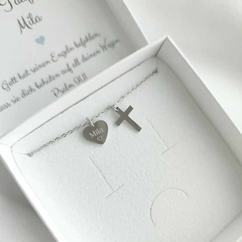 Taufgeschenk Mädchen Junge Geschenk Taufe personalisiert Taufkette personalisiert Halskette Kreuz Edelstahl Bild 5