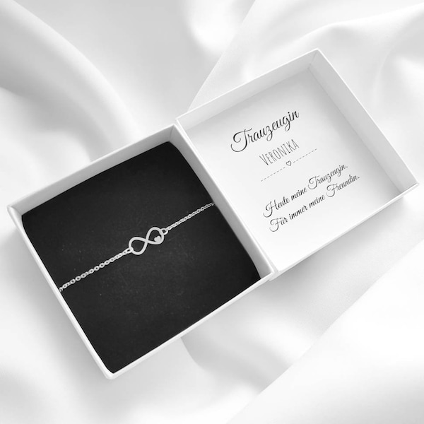 Trauzeugin Geschenk personalisiert, Infinity Armband, Unendlichkeitszeichen mit Herz