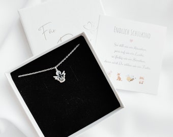 Einschulungsgeschenk Mädchen, Gravur Kette Schutz-Engel personalisiert, Geschenk Einschulung Patenkind, Schulanfang, Kette mit Initialen