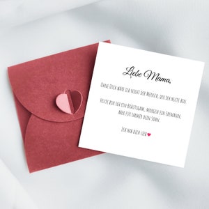 Bräutigam Mutter Karte, Bräutigammama Geschenk, Heute Bräutigam morgen Ehemann, Mutter des Bräutigams, Geschenk Mama Hochzeit