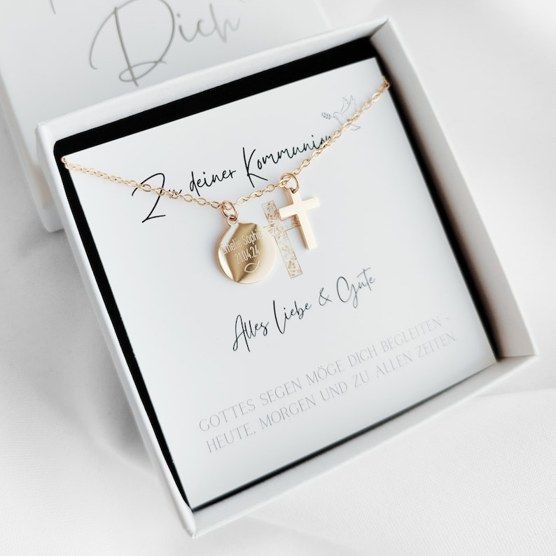 Kommunionsgeschenk Mädchen Geschenk Kommunion Junge personalisiert Kommunion Kette personalisiert Gravur Halskette Kreuz Edelstahl afbeelding 1