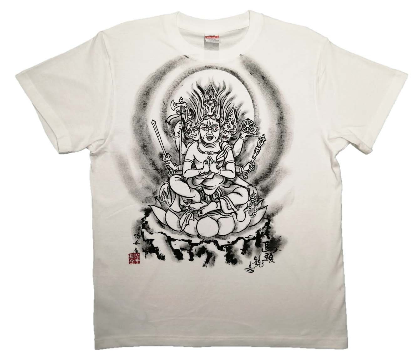 Bato Kannon Buddhist painting Sanskrit characters T-shirt Handmade white