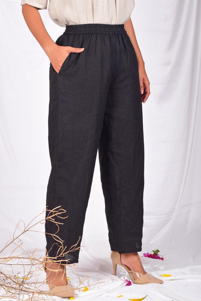 Women Black Solid Linen Culottes, Soft Linen Trouser, Daily Elegant Look Culottes, Choice of Colors, Boho Trouser, Women Gift, Gift for Her image 4