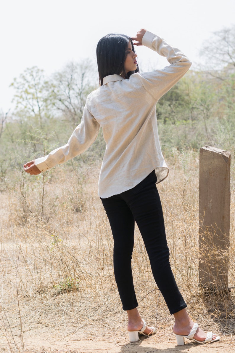 Pure Linen Shirt, Women's Formal Shirt, Office Wear, Full Sleeve Shirt, Collared, Front Button, Natural Linen Shirt, Classy Shirt image 4