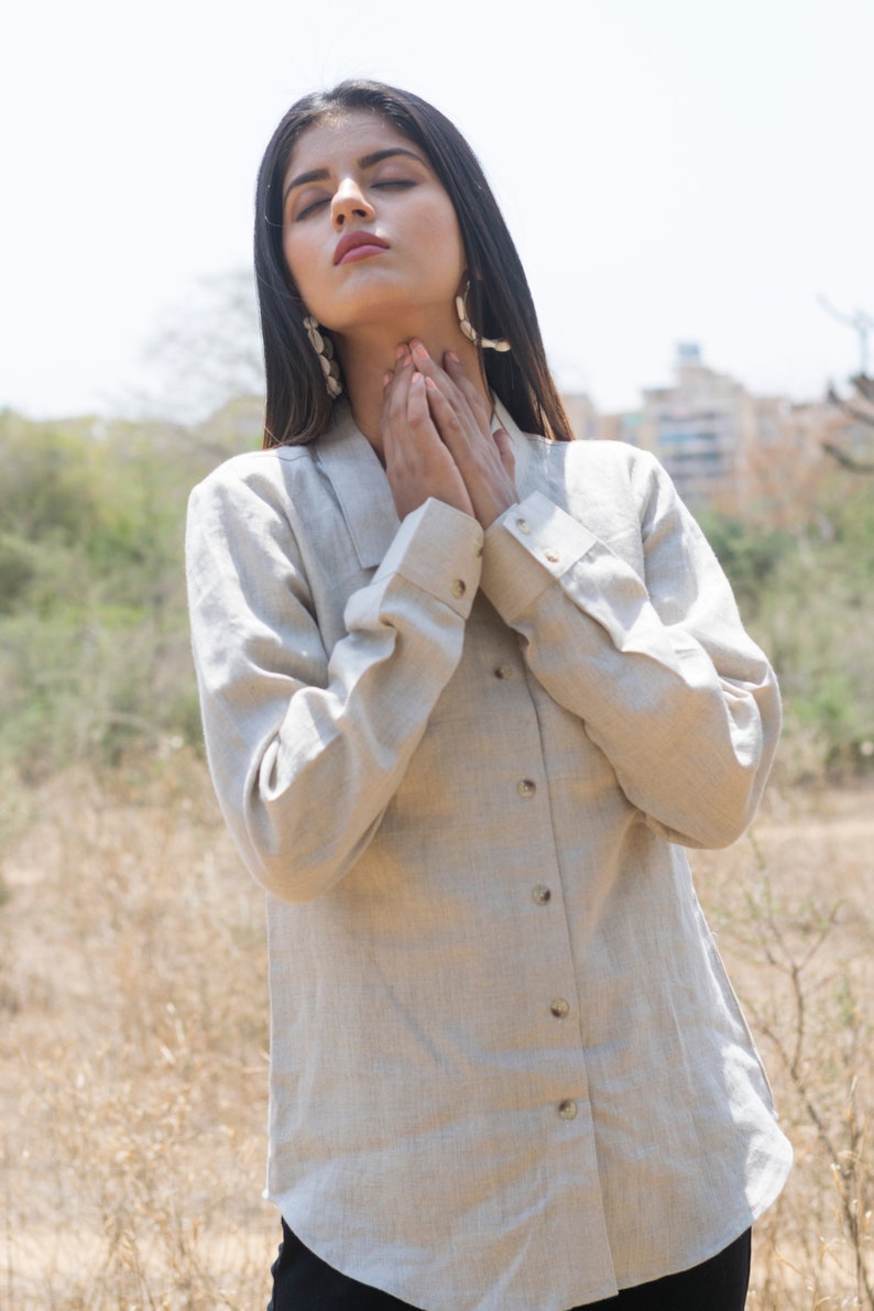 Pure Linen Shirt, Women's Formal Shirt, Office Wear, Full Sleeve Shirt, Collared, Front Button, Natural Linen Shirt, Classy Shirt image 2