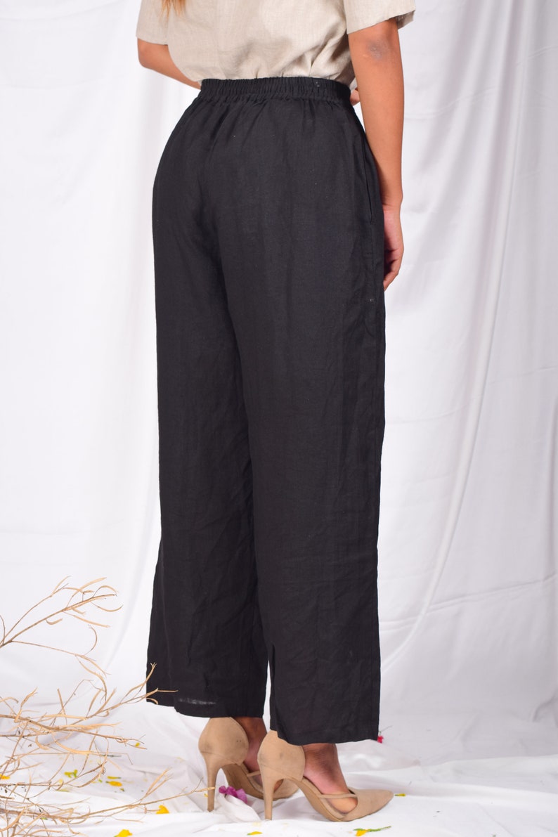 Women Black Solid Linen Culottes, Soft Linen Trouser, Daily Elegant Look Culottes, Choice of Colors, Boho Trouser, Women Gift, Gift for Her image 5