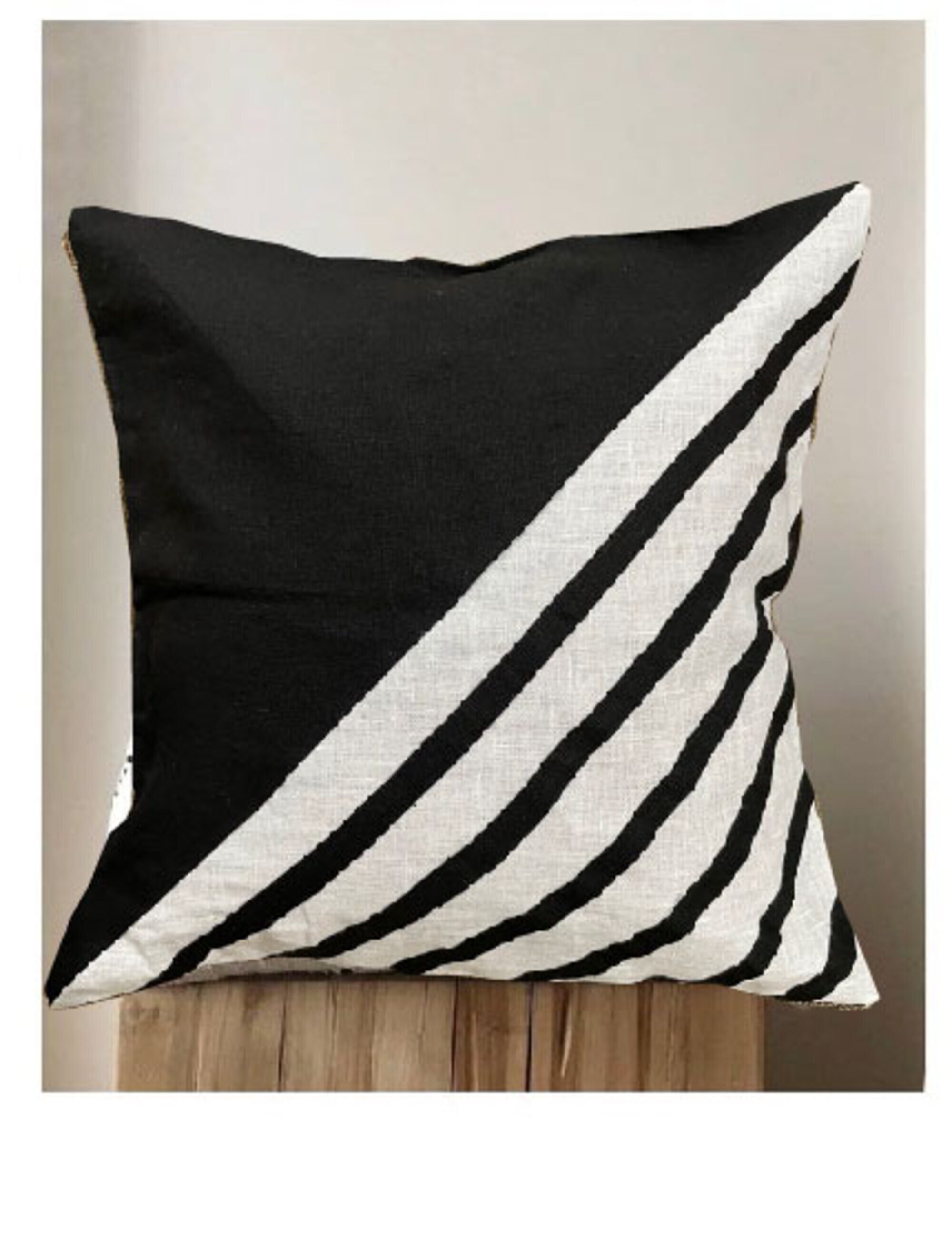 Black and white striped cushion cover pure linen Home decor Etsy