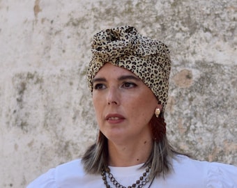 Leopard headwrap women, african head wrap scarf, chemo headwear, fall winter hair accessories,