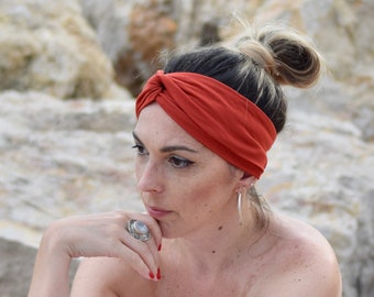 Burnt orange turban headbands for women, yoga wide head wrap, boho twist hairband