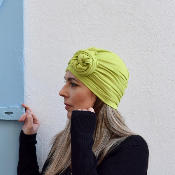 Chartreuse Turban Hut für Frauen, lindgrünes Kopftuch, Damen Kopftuch, Turban Frauen, Haarband für Frauen, Chemo Grün