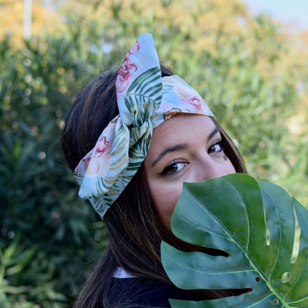 Tropical headbands for women, orchids head wrap with wire