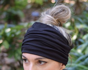 Womens headband, black wide headbands for women, yoga headband, hair scarf, tube scarf bandana