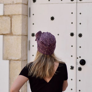 Crescent moon full turbans for women, purple head wrap image 2