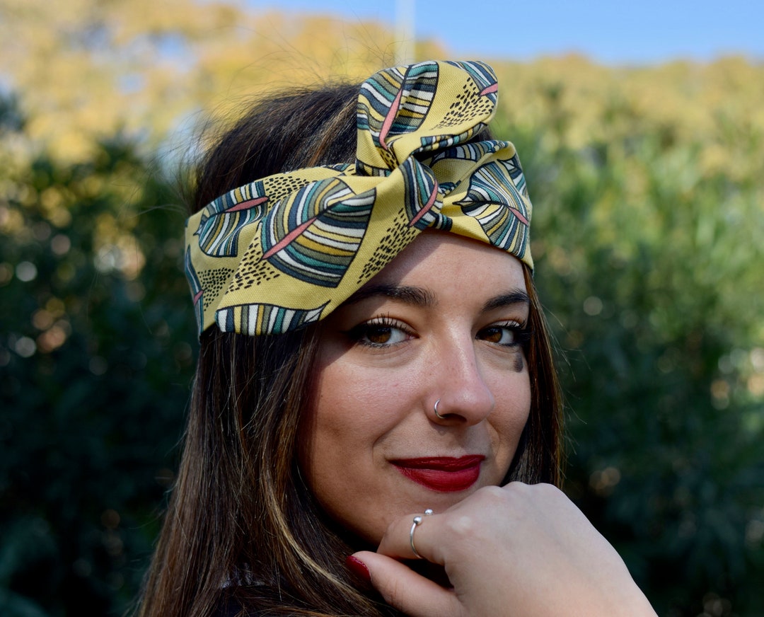 African Wired Headbands For Women Mustard Head Band With Wire Ankara