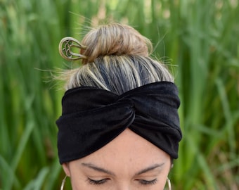 Black Velvet Headwrap for Women, Turban Headbands for Women, Boho