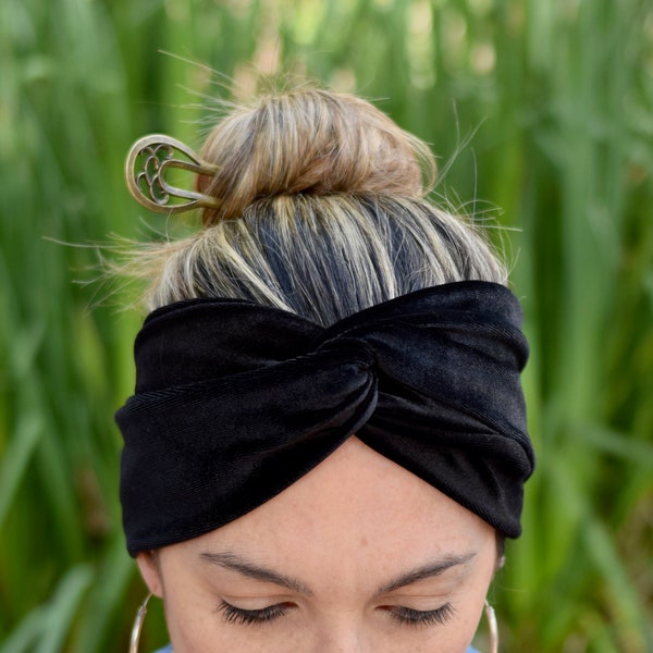 Diadema turbante de terciopelo negro para mujer, felpa pelo ancha