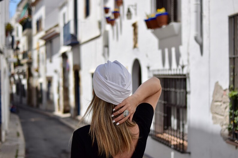 Burnt orange turban hat for women, multiway head scarf White