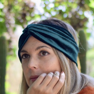 Green velvet head scarf, winter vintage turban headbands for women, perfect gift for her