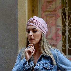 Burnt orange turban hat for women, multiway head scarf Pink