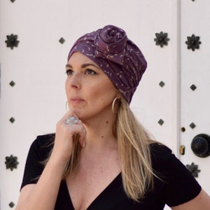 Crescent moon full turbans for women, purple head wrap Moon turban