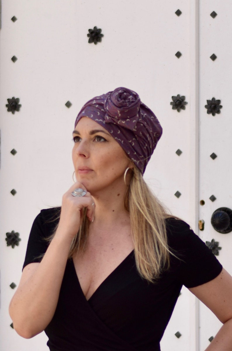 Crescent moon full turbans for women, purple head wrap Moon turban