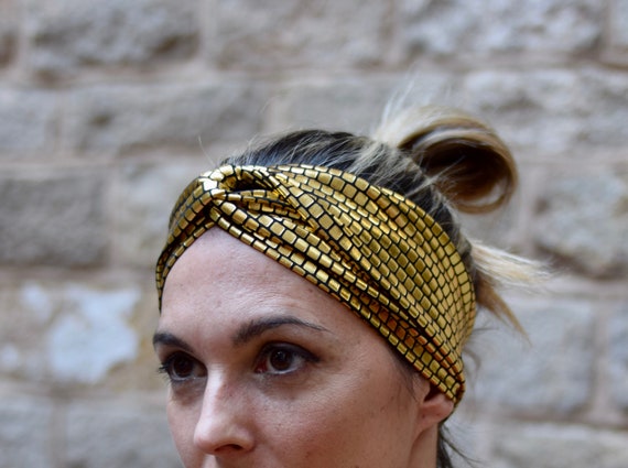 Diadema dorada para mujer, cinta de pelo ancha, felpa para el pelo elástica  -  España