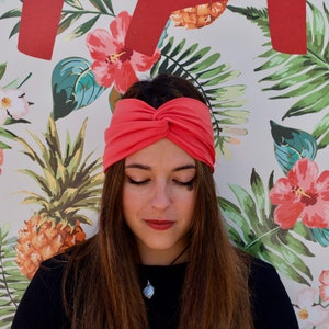 Coral boho turban for women, solid bohemian head wrap, women&#39;s turban, hippie, twist turban headband, hair accessories