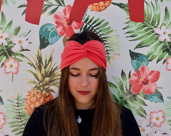 Coral boho turban for women, solid bohemian head wrap, women's turban, hippie, twist turban headband, hair accessories