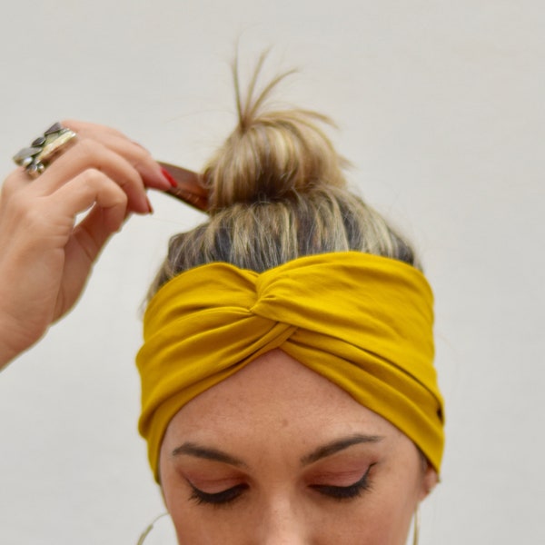 Fasce per turbante senape per donne, sciarpa estetica, fascia per capelli ampia, fasce per capelli da donna, fascia per yoga, fascia per capelli gialla