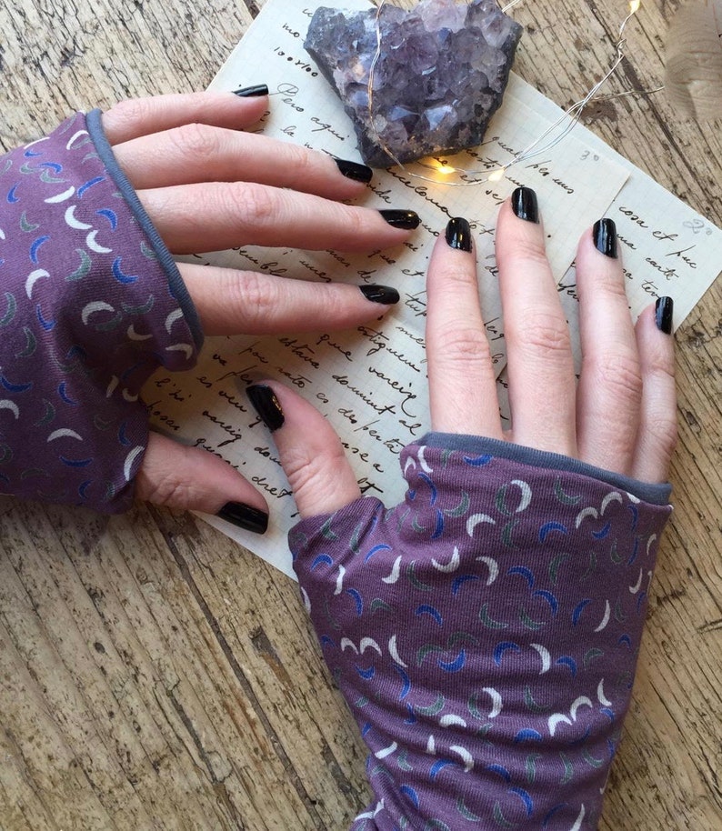 Crescent moon fingerless gloves for women purple biking Etsy