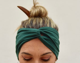 Forest green headbands for women, womens head bands, yoga headband, jersey headband, wide hair band, hair accessories