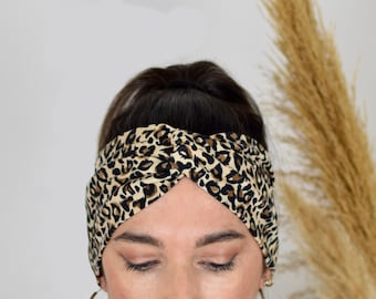 Bandeau turban léopard pour femmes, foulard headwrap yoga large bandeau imprimé animal bandeau boho bandana twist bandeau